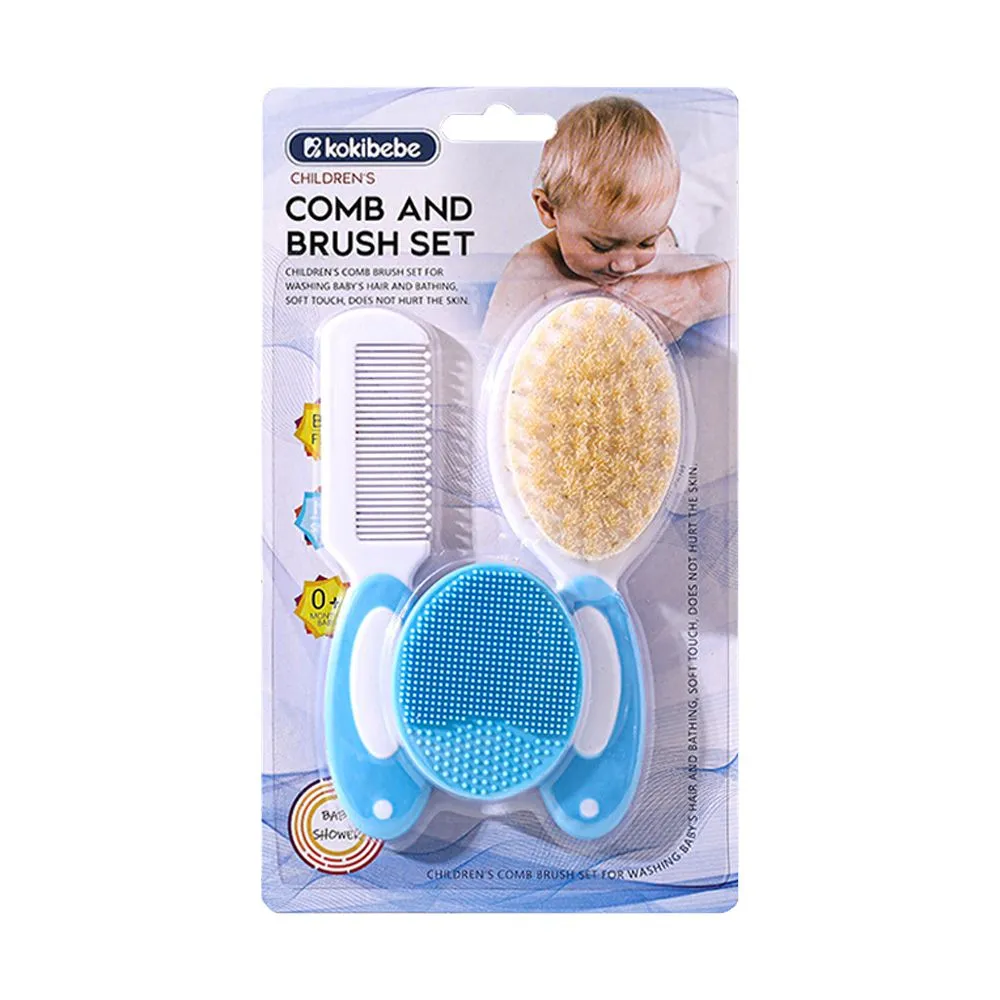 Baby Safe Comb and Brush 3Piece Set - Gentle Head Care Solution - Blue