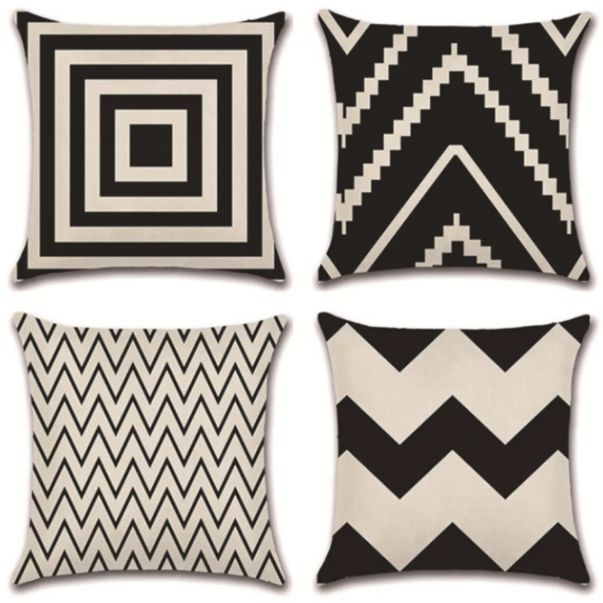 4 Pack Pillow Covers Pillow Protectors Sofa Cusion Covers Linen 45x45cm - Black
