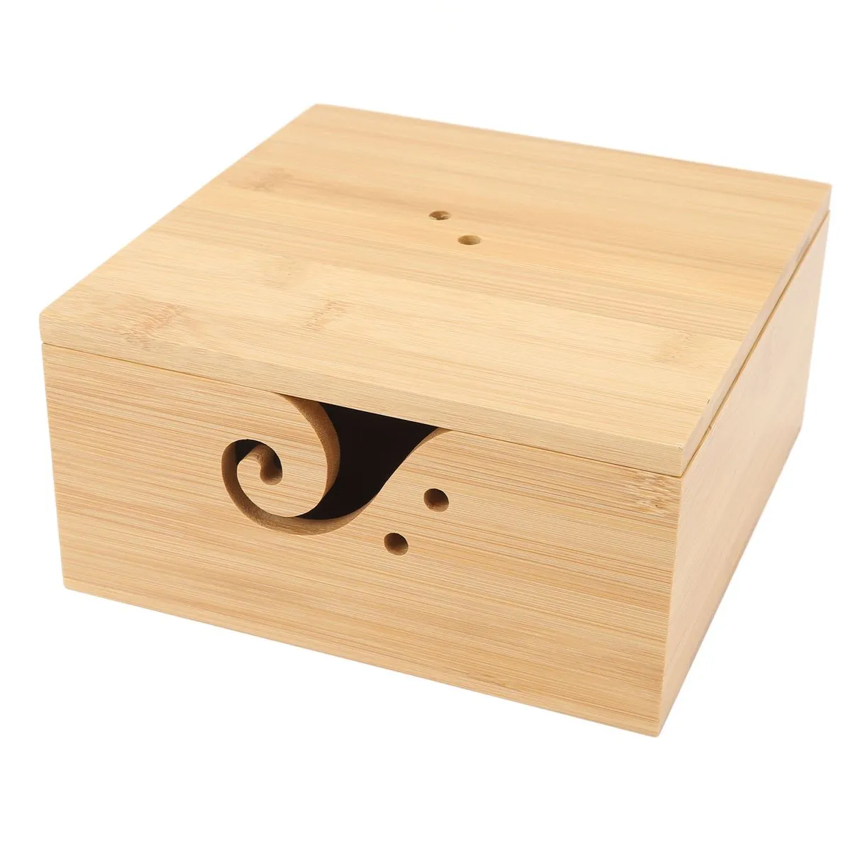 Bamboo Rectangle Yarn Bowl with Lid Dustproof Easy Access