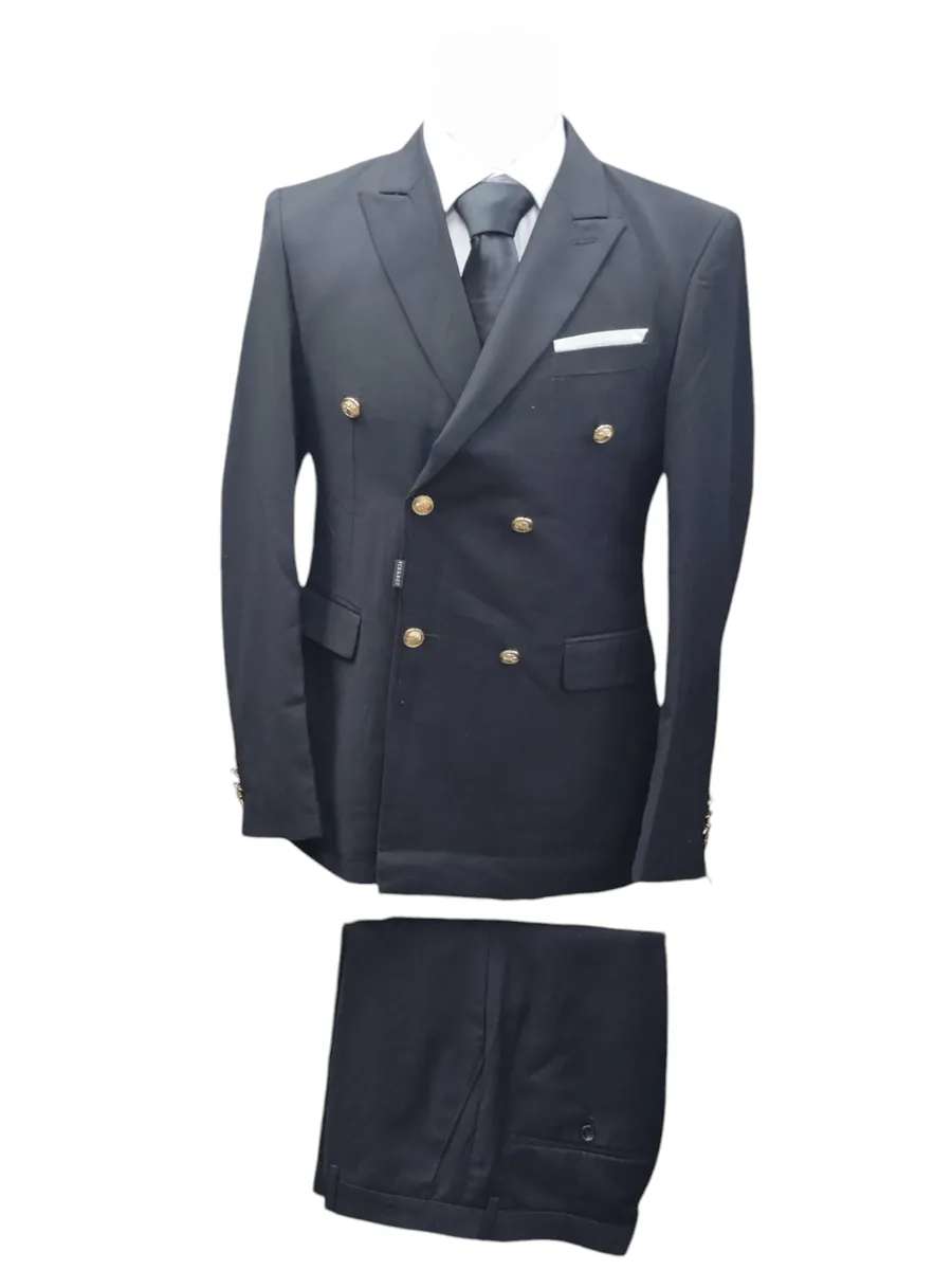 Men's 2 Piece Double Breasted Formal Suits - Black