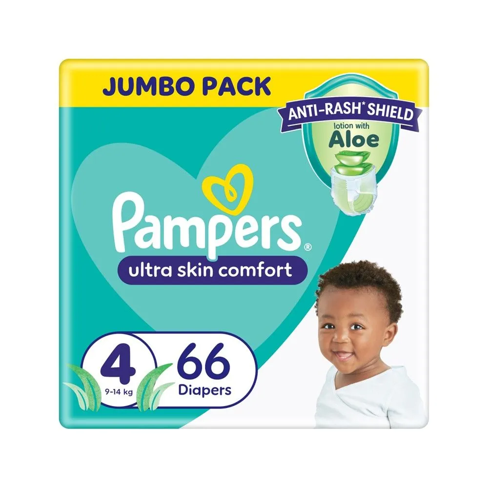 Pampers Anti-Rash Shield Taped Diapers - Size 4 (9-14 kg), 66 Nappies