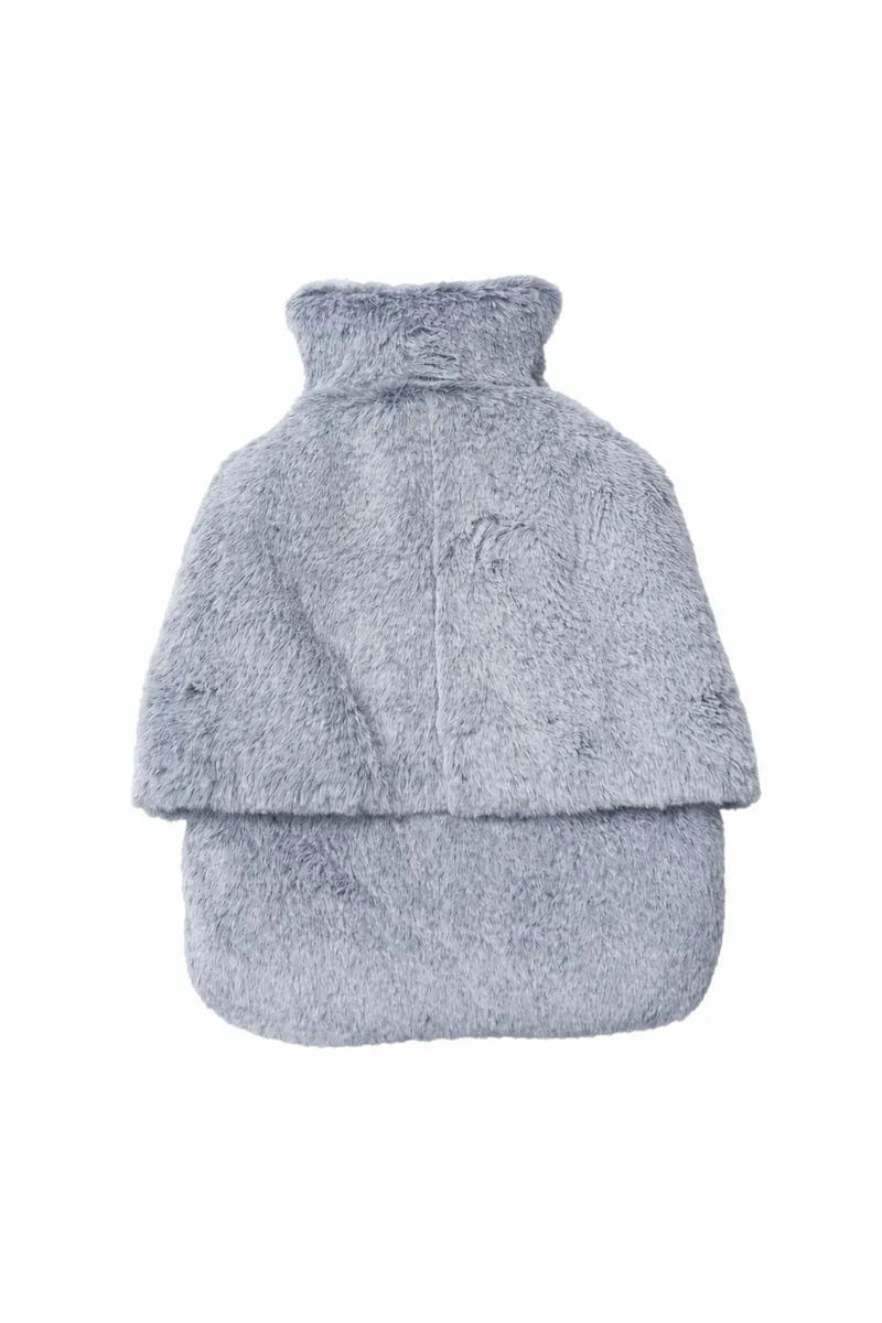 2 in 1 Hot Water Bottle with Plush Cover - 2L Heat Therapy Feet Hand Warmer - Grey