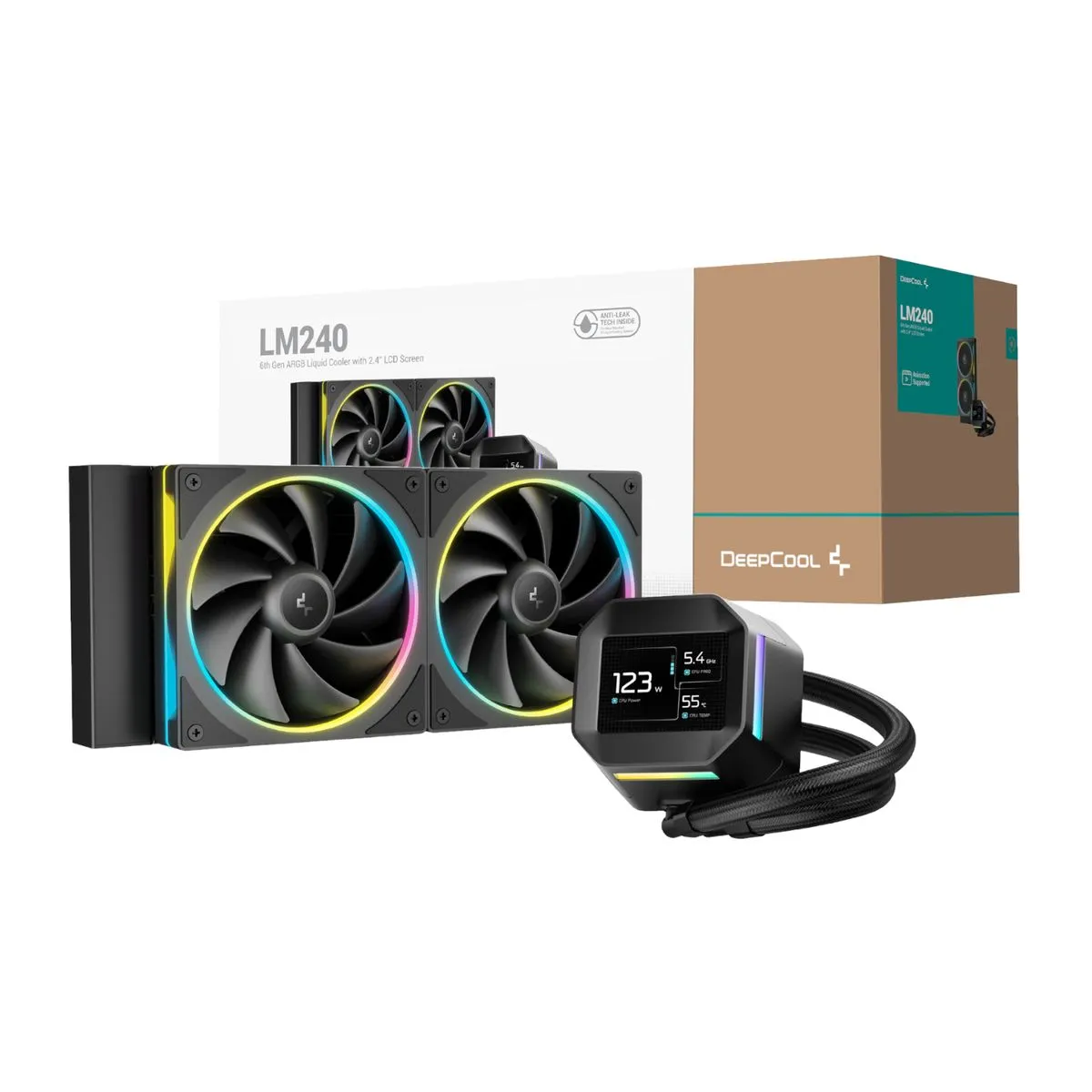 DeepCool LM240 ARGB 240mm 2.4" IPS Display AiO CPU Liquid Cooler - Black