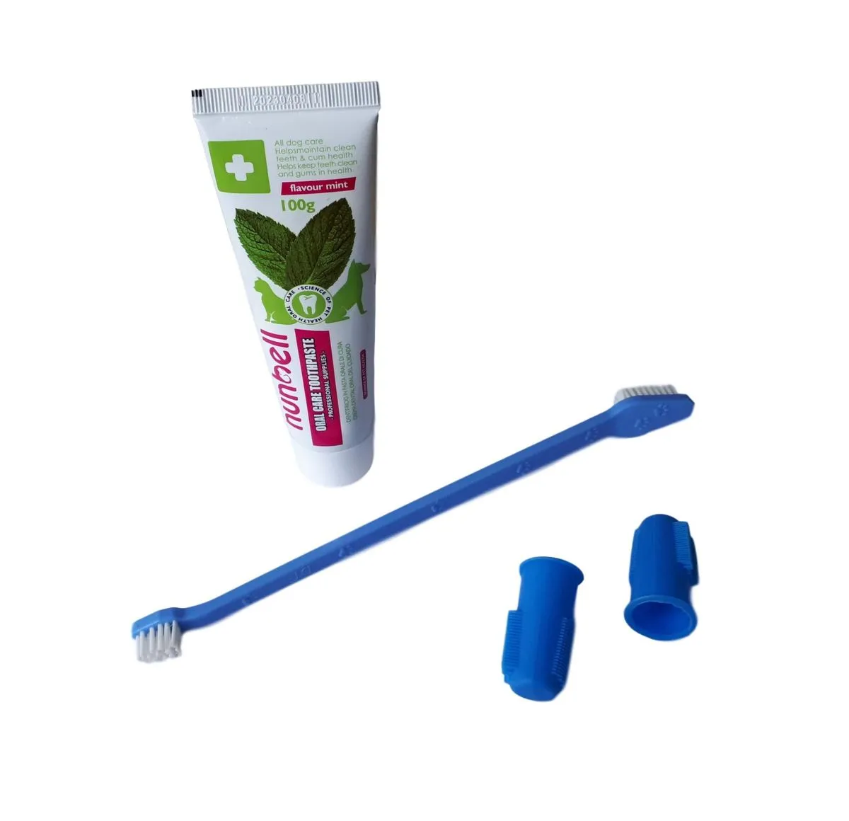 Nunbell Dog Dental Care Kit Dog Cat Pet Toothpaste Toothbrush Finger Brush - Blue