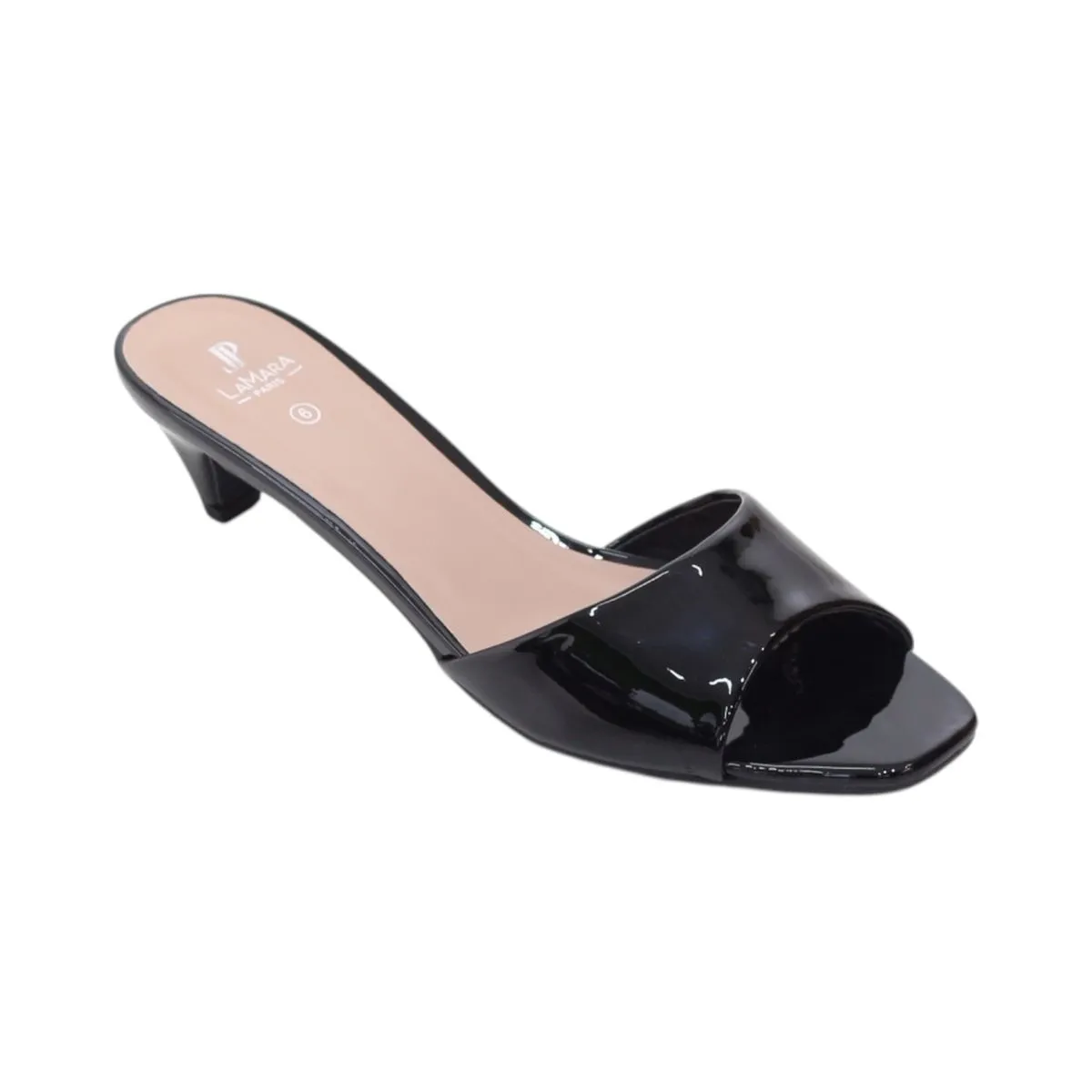 Lamara Paris Zola Low Kitten 5cm Heel With Patent Finish Black