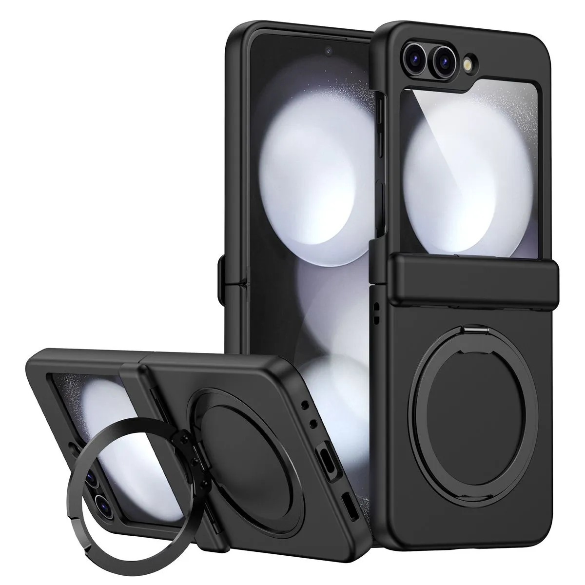 Magnetic Rotating Stand Case Compatible With Samsung Galaxy Z Flip7 FE - Black