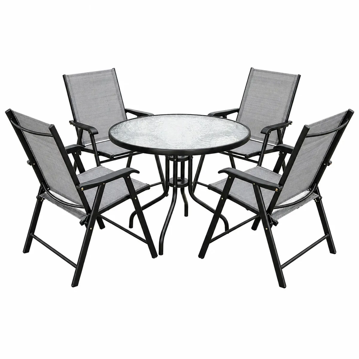 Outdoor 4-Seater Dining Set - Glass Table and Folding Chairs - XY-C52