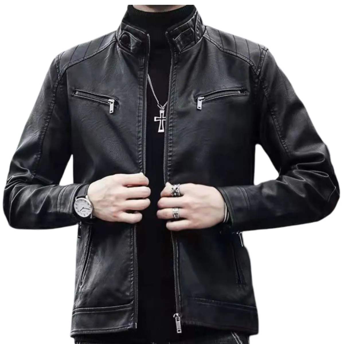PU Leather Jackets for Men - Mandarin Collar
