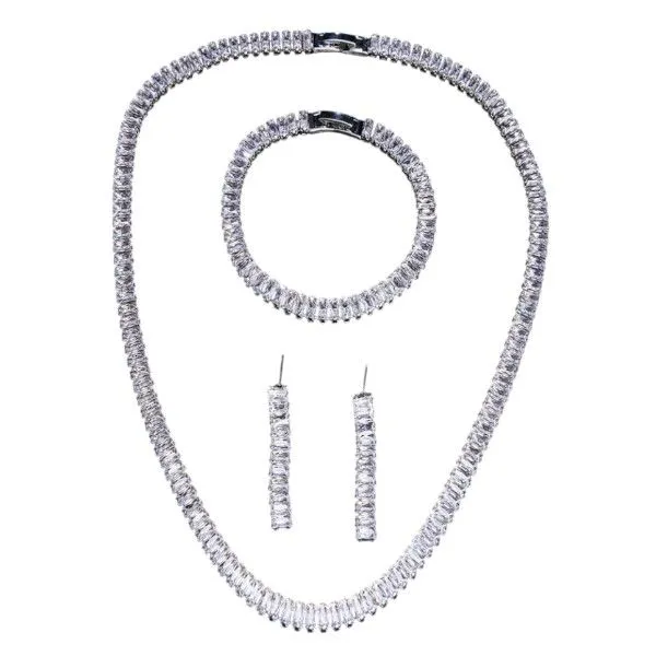 Zirconia Inlaid Jewellery Set - 3 Pieces - Silver