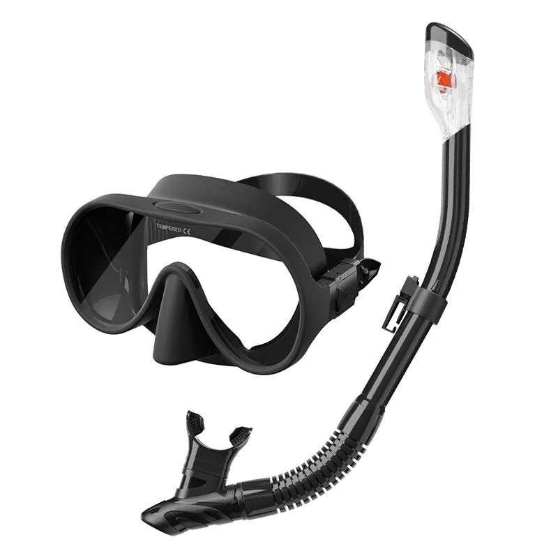 Anti-fog snorkeling set anti-scratch single lens - Black
