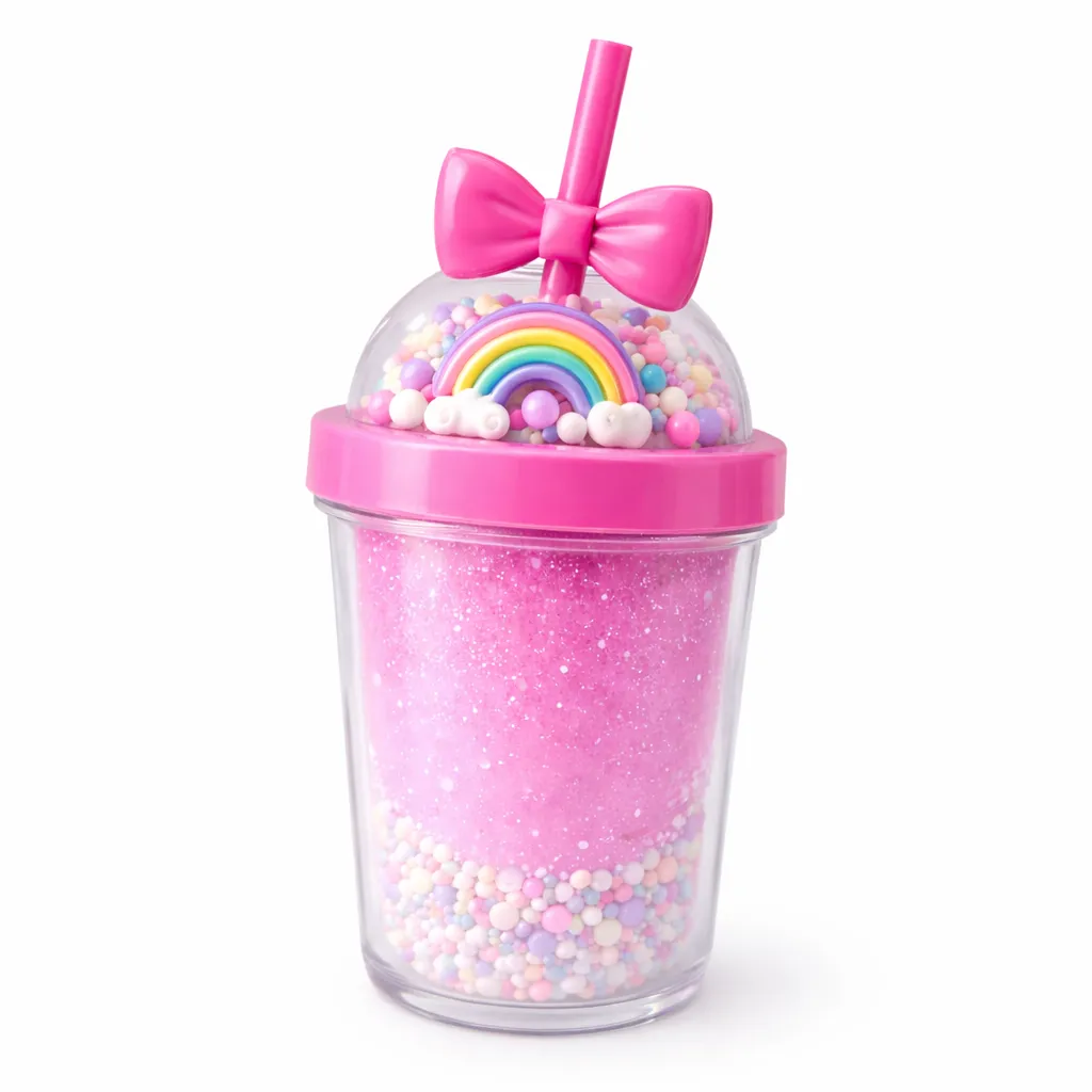 Magical Unicorn Glitter Sippie Cup for kids- Rainbow Lid with Straw (350ml) - Hot Pink