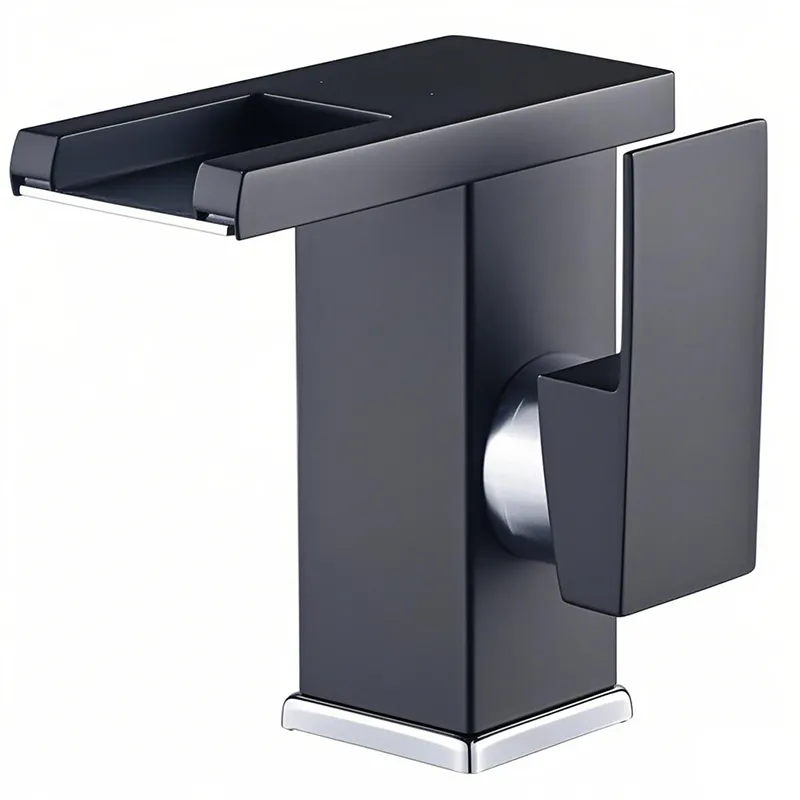LED Bathroom Sink Faucet Handle Vanity Faucets Waterfall Basin Mixer Tap - Black