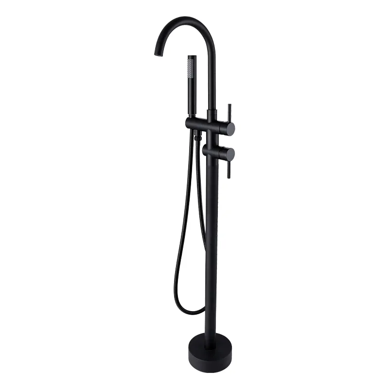 Matte Black Round Freestanding Bath Mixer - 65126B