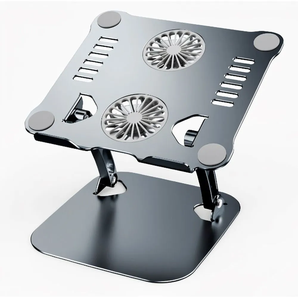 Adjustable Laptop Cooling Stand with Fans, Ergonomic Aluminum Riser