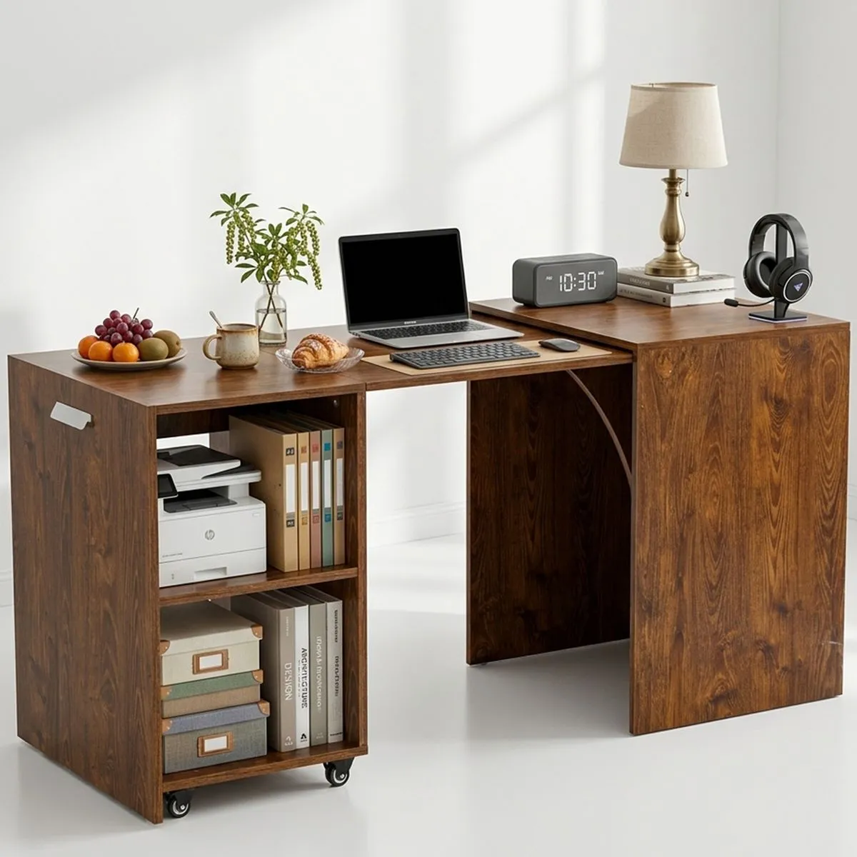 Convertible Work Desk Side Table Dining Table Office Storage Cabinet Wheel