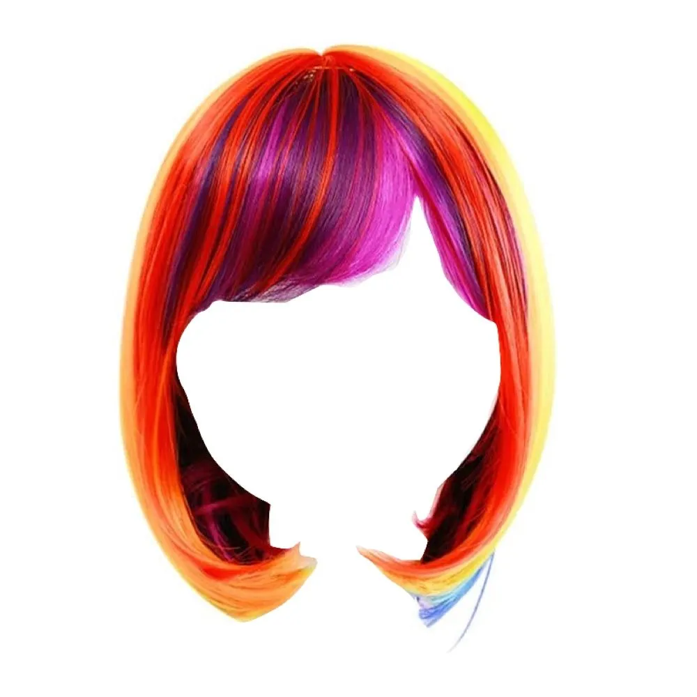 Toy Cosplay Fancy Dress Rainbow Wig Bob with Bangs Girls Halloween 26cm
