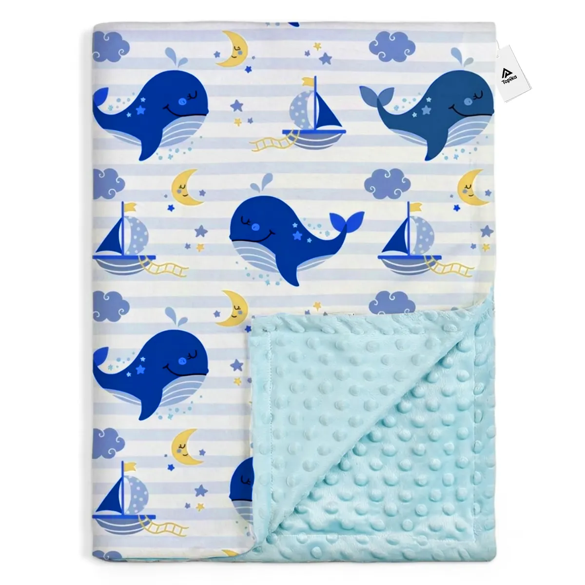 Topika Baby Blanket Soft Bow Blanket Double-Sided for Newborns - Blue