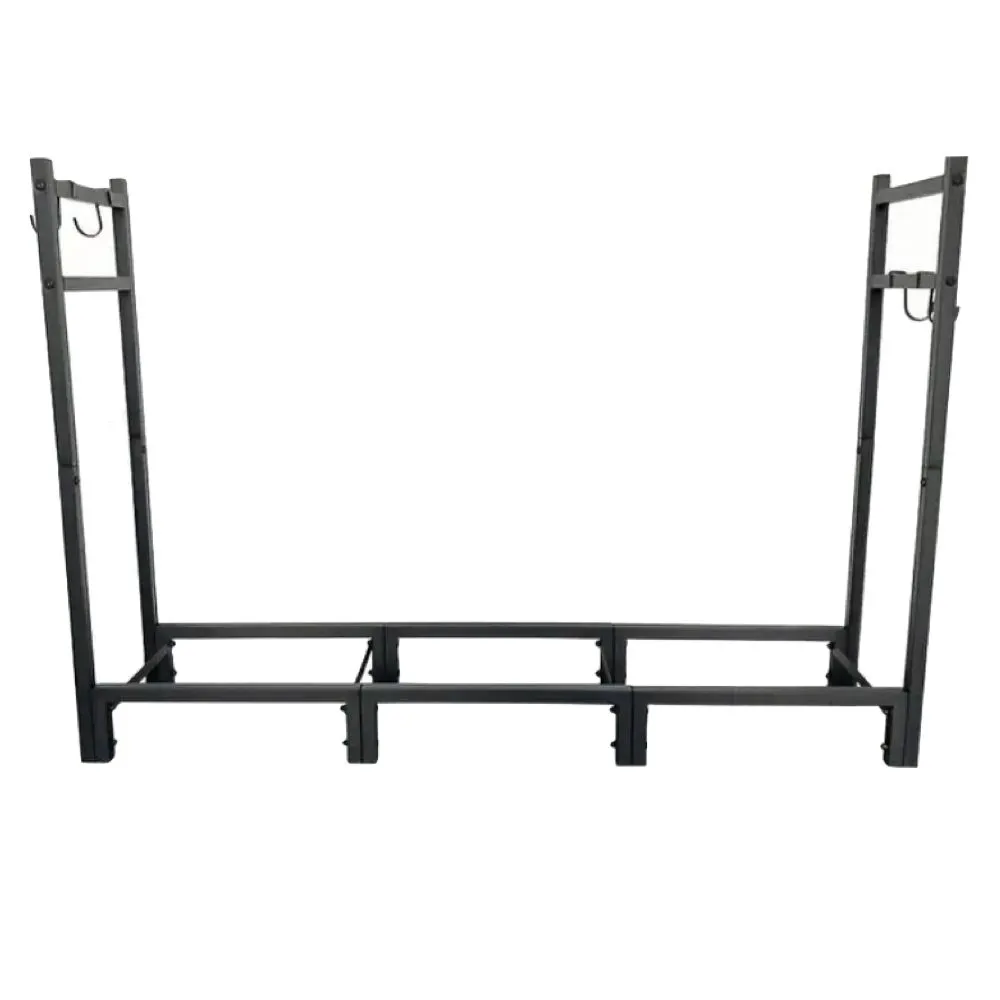 Camping Outdoor And Indoor Iron Firewood Storage Rack With Hooks - 114cm