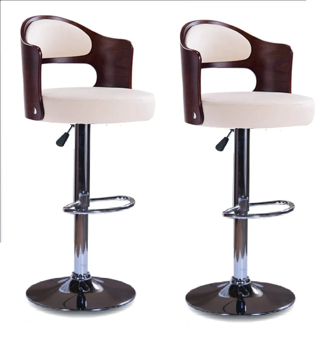 Bar Stools / Kitchen Breakfast Chairs - Set of 2 - Cream / Brown Colours