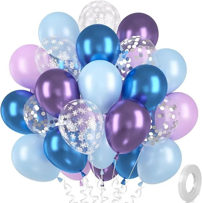 60 Metallic Blue and Light Purple Sequined Snowflake Helium Balloon Sets