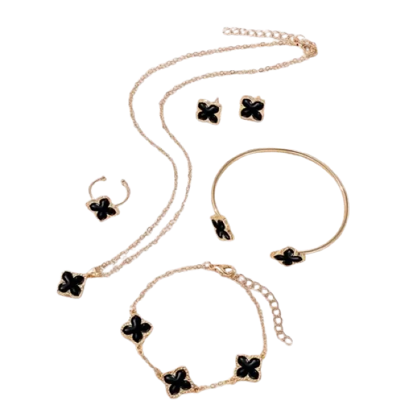 Elegant Clover Inspired 6 Piece Jewellery Set for Her - Black