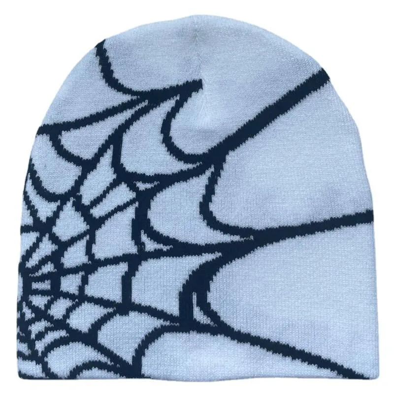 Gothic Spider Knit Beanie Acrylic Warm Outdoor Casual Hat for Men Women - Light blue