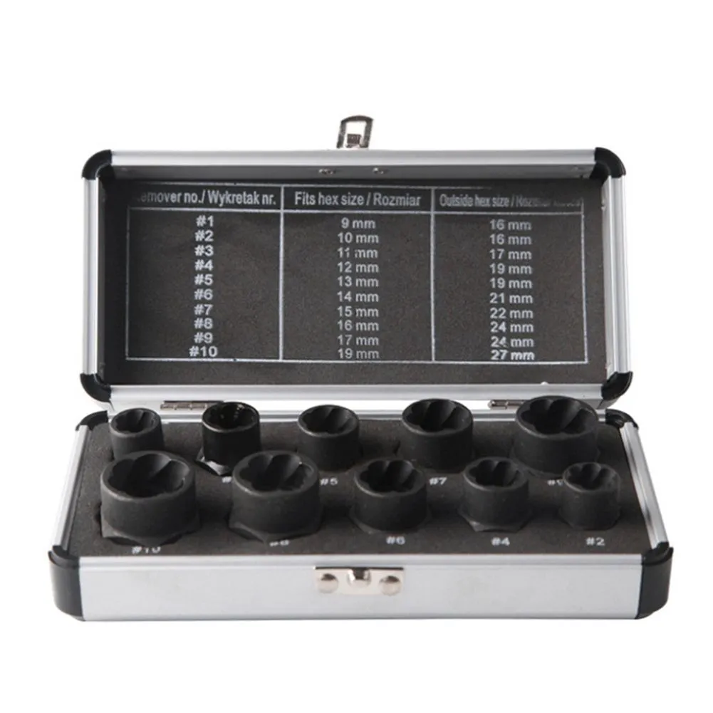 10Pcs Damaged Nut Bolt Remover 9-19Mm Extractor Removal Tools Set