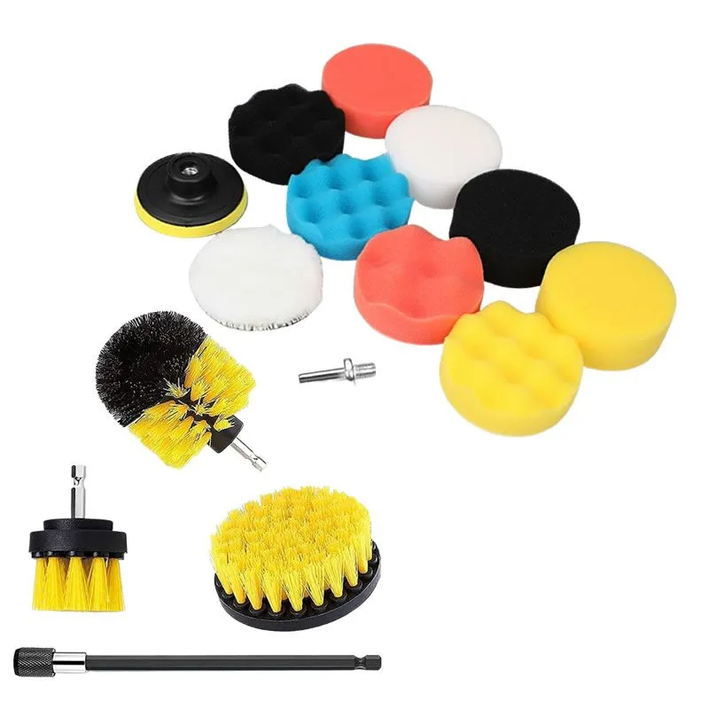 15pcs Car Foam Drill Polishing Pad with Drill Powered Cleaning Brushes