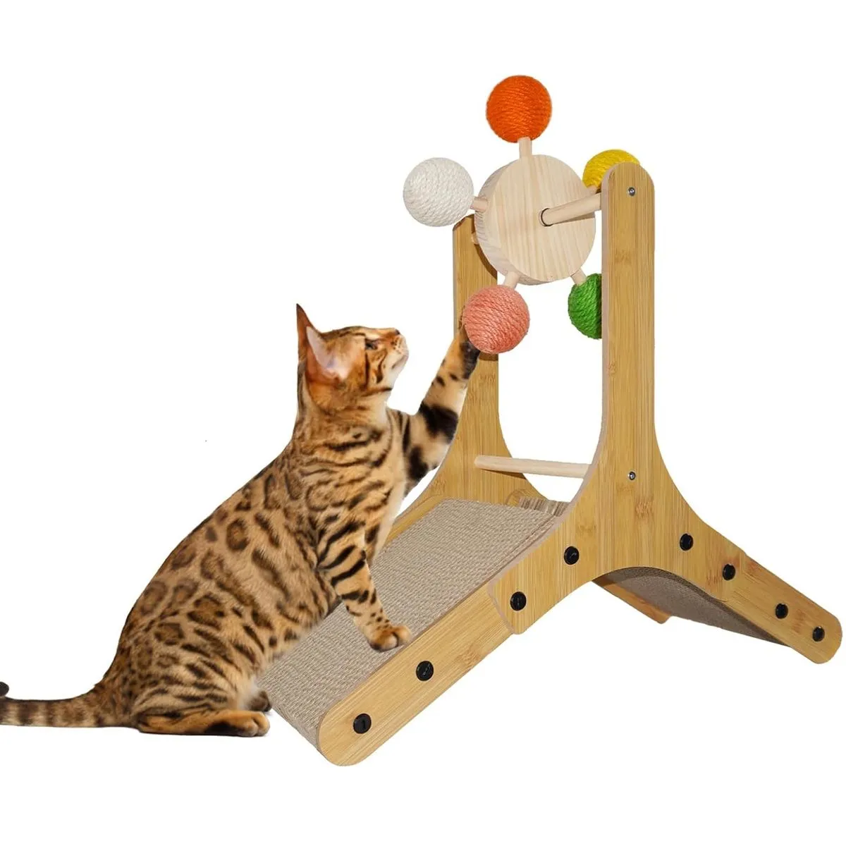 Cat Scratching Post, Cat Interactive Toys Wooden Turntable Track Toy