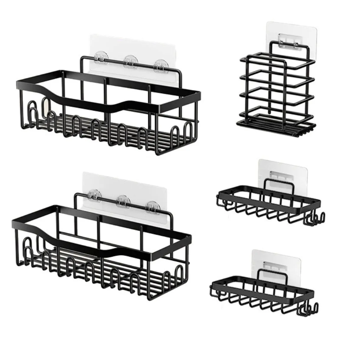 Shower Basin with Hooks, Bathroom Organizer Rack Set of 5