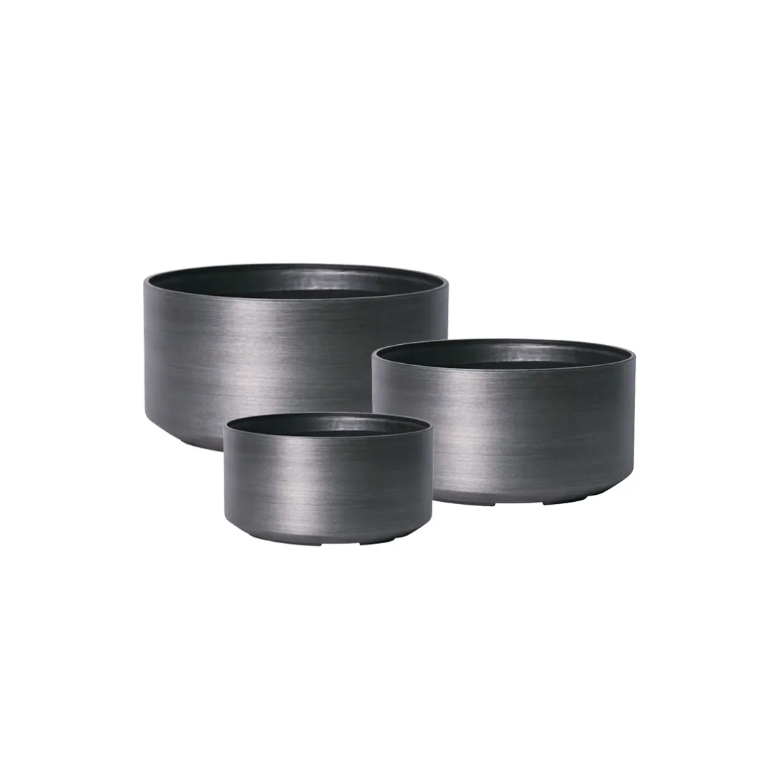 Flower Pots and Planters, Ultralight Low 6kg/Set 3 Low Cylinder design - Brushed Steel