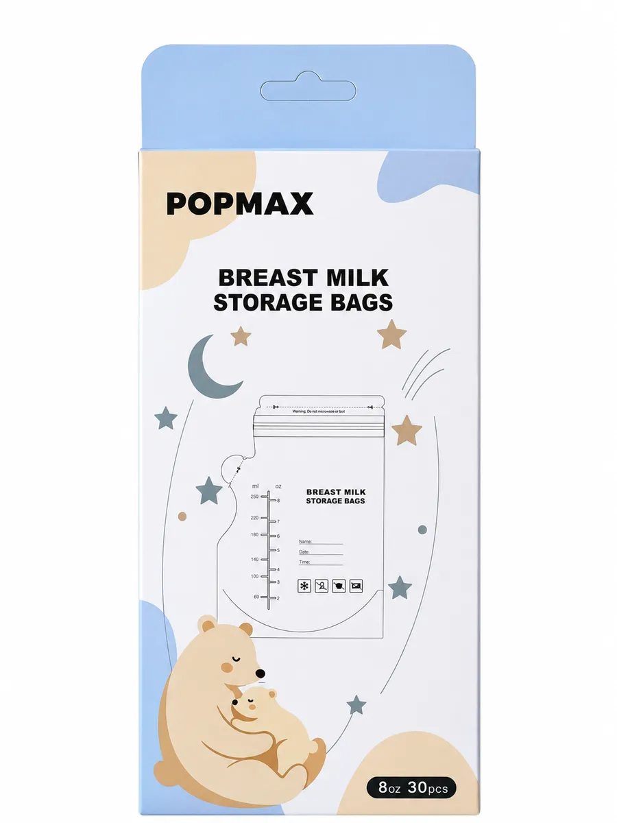 Popmax 250ml Breast Milk Storage Bag with Writable Area, 30-Piece
