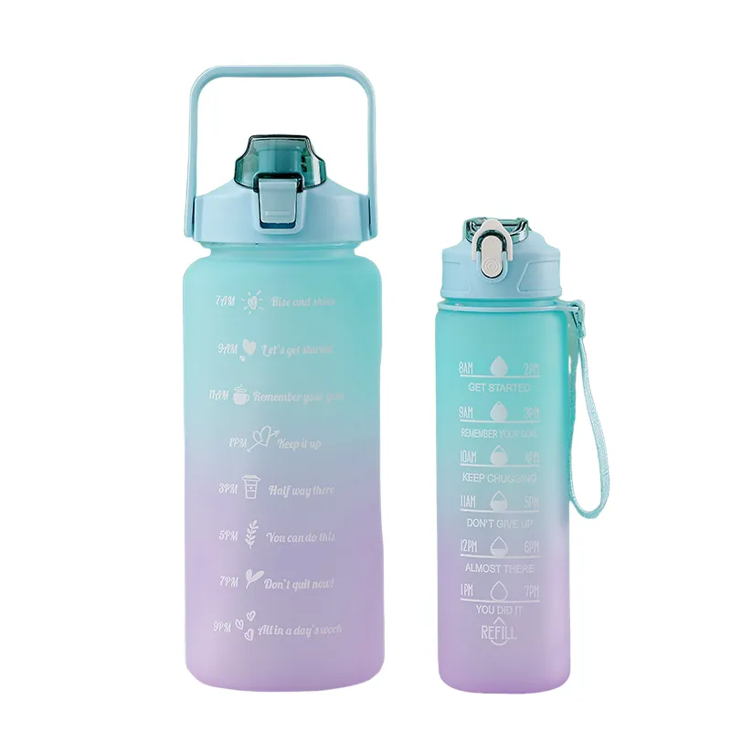 2L & 700ML BPA Free Leakproof Motivational Sport Water Gym Fitness Bottle - Blue