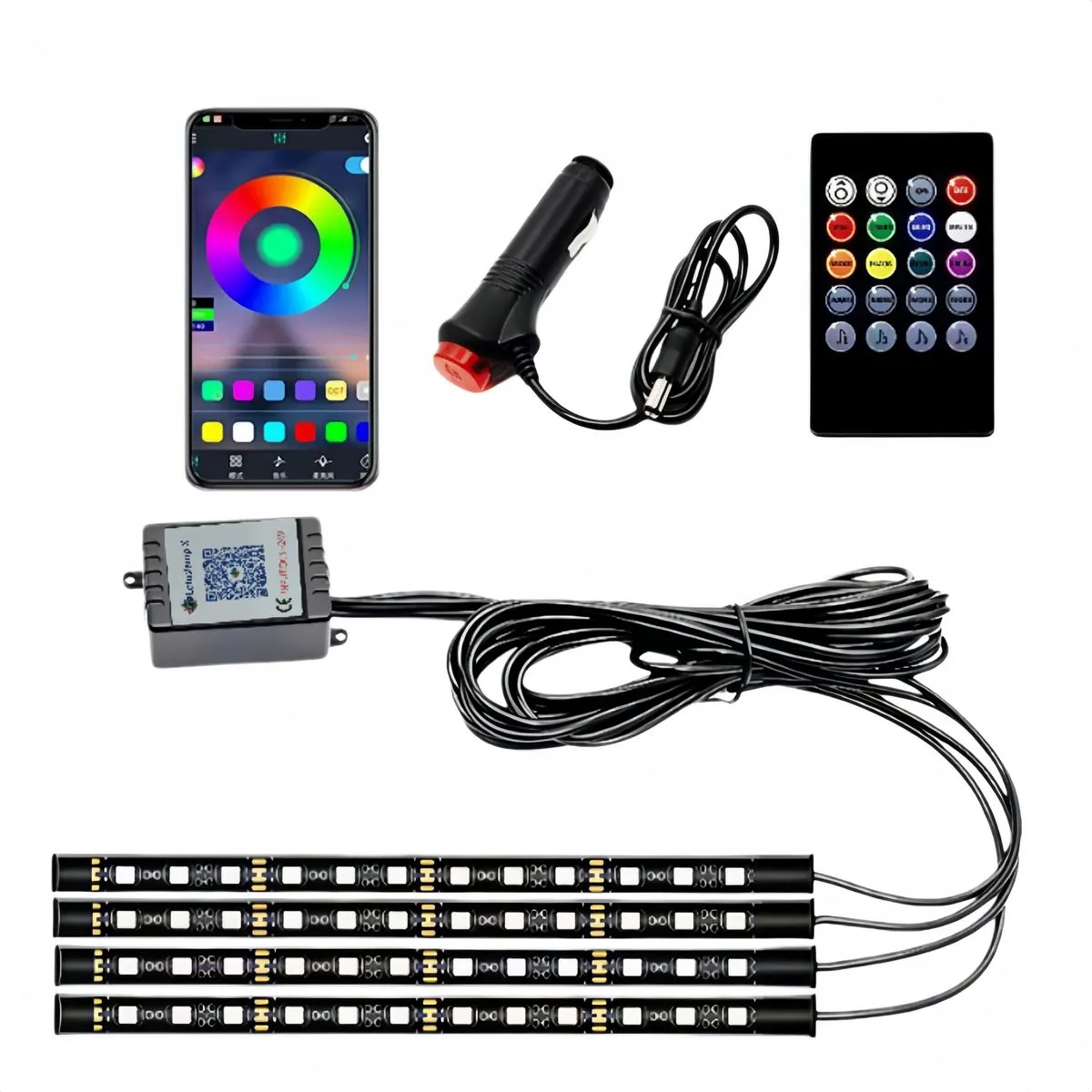 Atmosphere 48 LED Car Lights - 12V Lighter, Sound Sync & Bluetooth