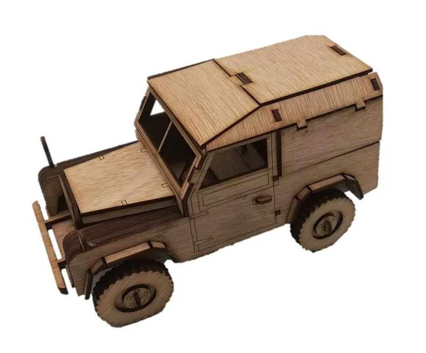 Land Rover Series 1 Wooden Model Laser Cut, 3D Puzzle DIY Vintage Car - Hard top