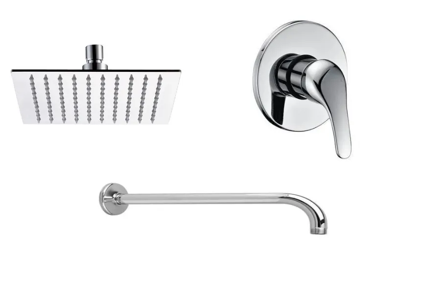Exel  Square Shower Head, Round Shower Arm & Shower Mixer Set