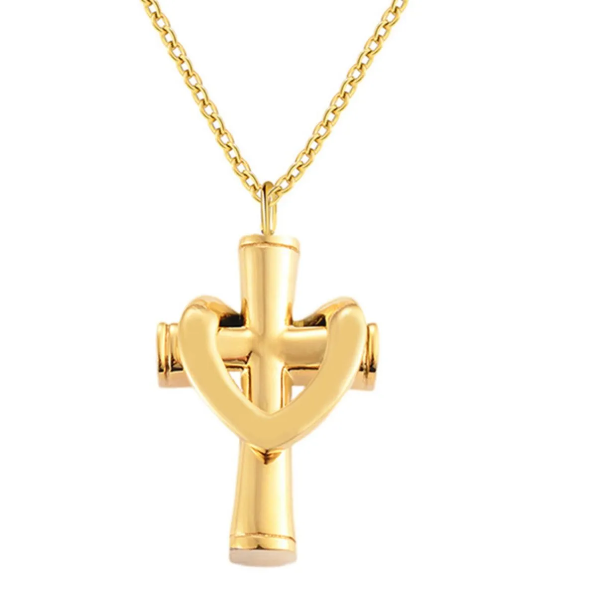 Cross Urn Necklace for Ashes Cremation Jewelry Ashes Pendant Memorial - Gold