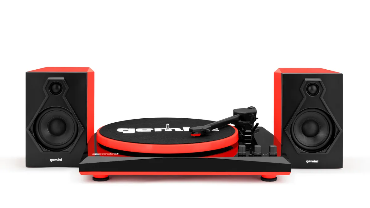 Gemini TT 900 - 3-speed Turntable with Bluetooth 2-way Stereo Speakers - Black/Red