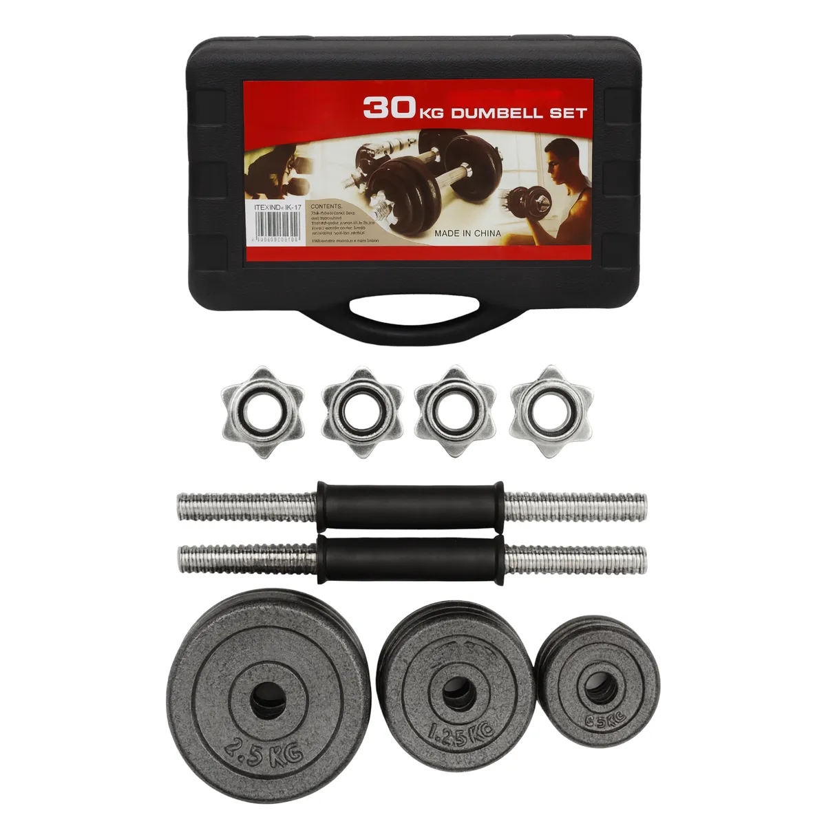 30kg Barbell & Dumbbell Set - Cast Iron, Fitness