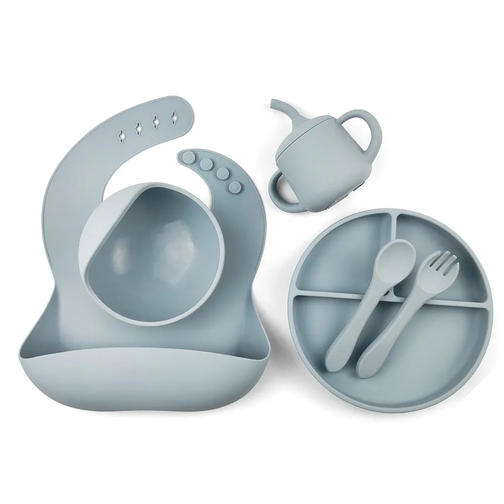 6 Piece BPA Free Silicone Baby Feeding Set - Blue