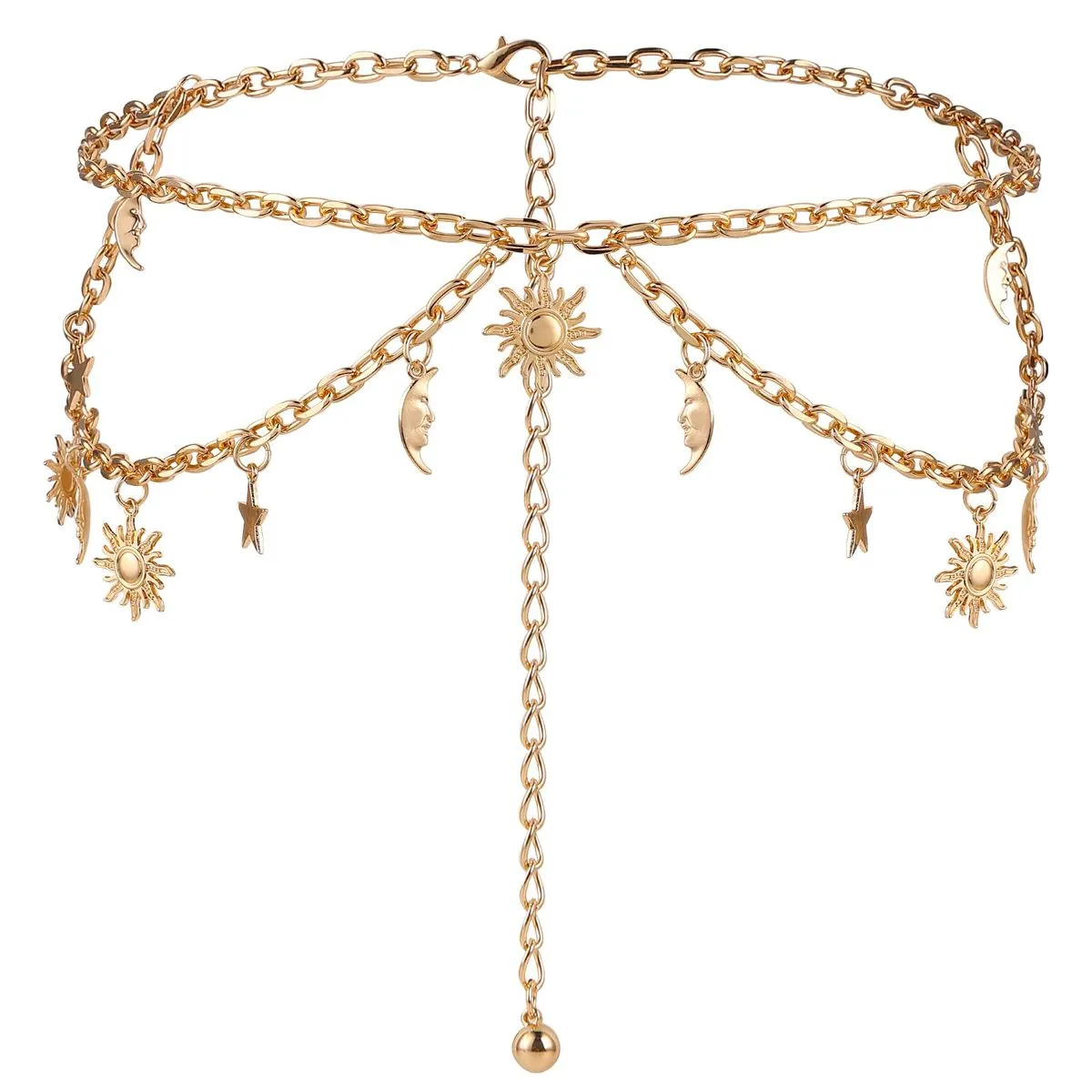 Double Layer Women Metal Chain Belt Adjustable Decor for Dresses Jeans