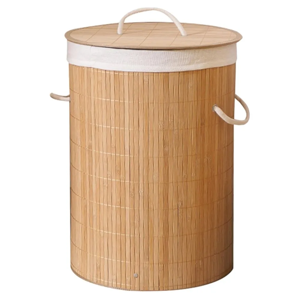 Decor Natural Bamboo Round Laundry Clothes Basket - 50cm