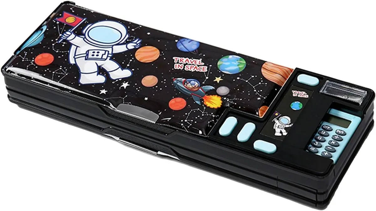 Cute Pattern Multifunctional Pencil Box For Boys Girls School Kids Gift - Black