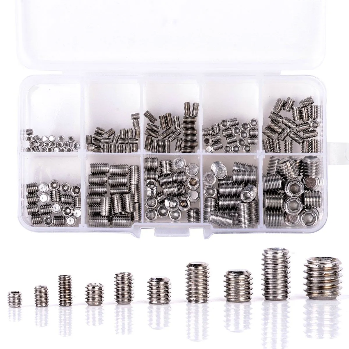 200Pcs Grub Screws Hex Socket Screw Assortment Kit Set M3/M4/M5/M6/M8