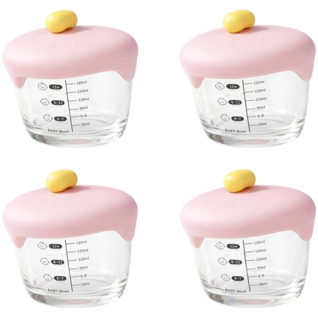 4 Pack - Baby Food Storage Jar With Silicone Lid - Pink