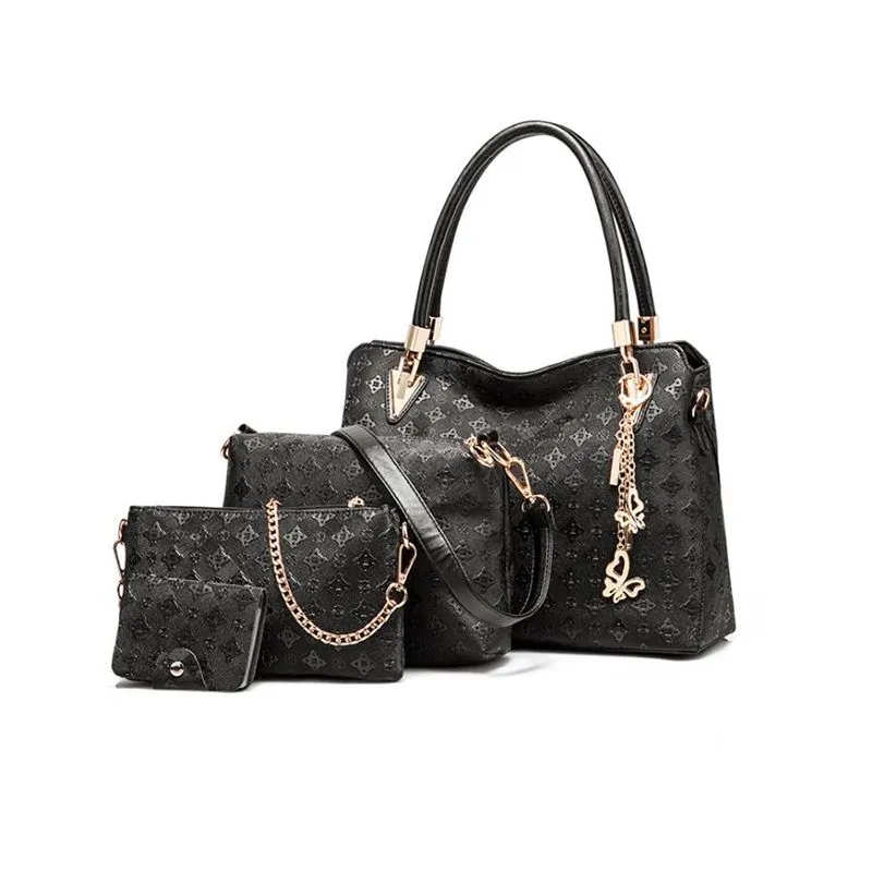 4 Piece Tote Handbags For Women - Black