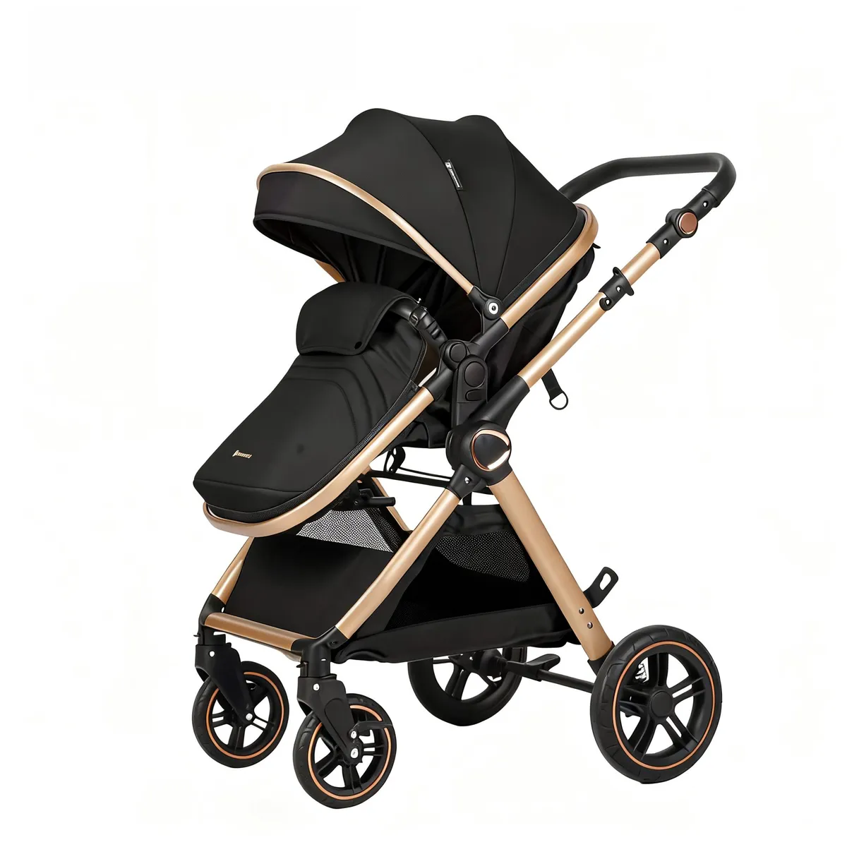 Premium Baby Stroller, Foldable with One Hand, Adjustable Backrest - Black