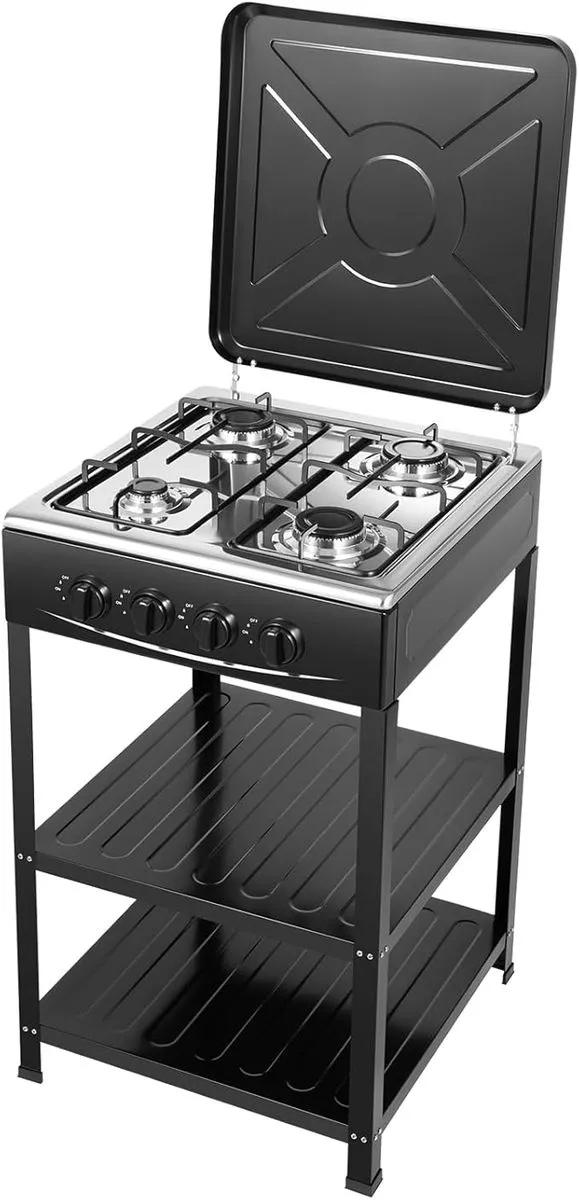 RAF 4 Burner Gas Stove, with Blocking Cover Adapter and Storage Shelves