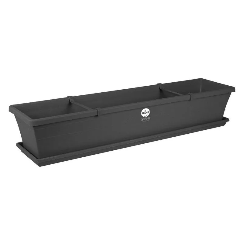 Sebor - Sill Planter With Saucer And Clips - CHARCOAL