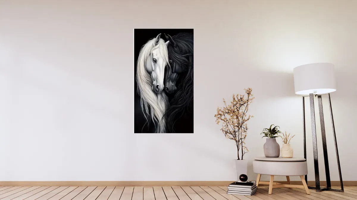 Abstract White and Black Horse Wall Art